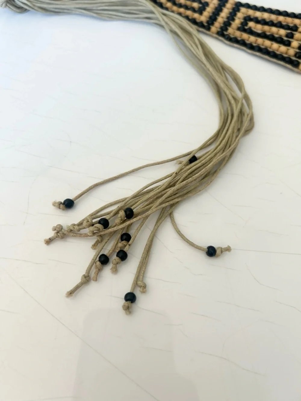 Vintage Boho Black and Beige Beaded Tassel Tie Belt Festivals Coachella